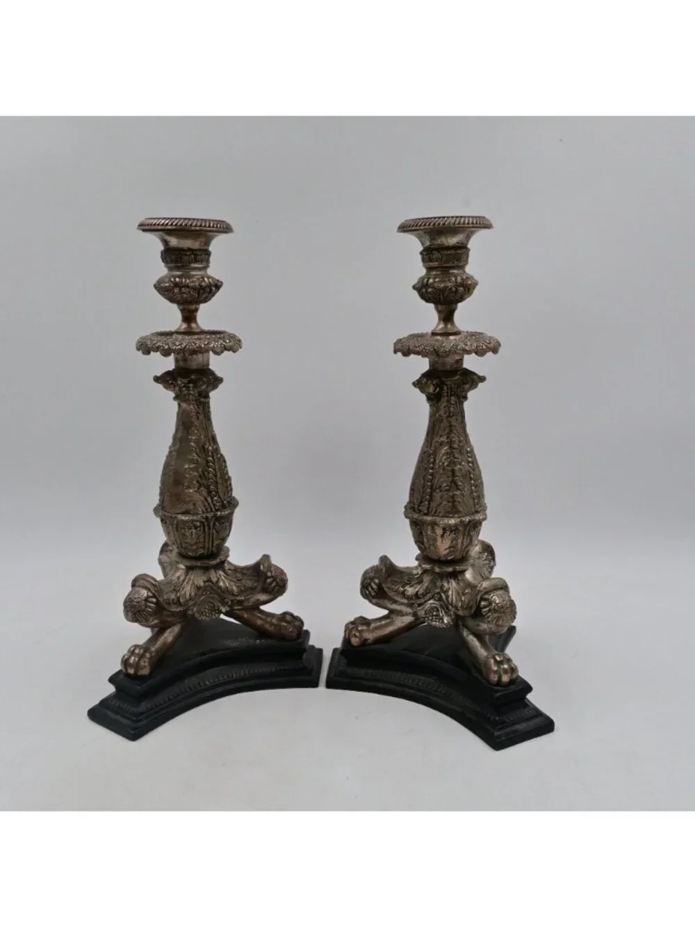Silverplate Candlestick Holders Ornate Renaissance Lion Feet